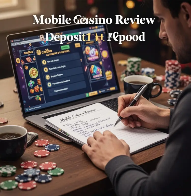 A player writes down mobile casino review points before deciding on a deposit method.